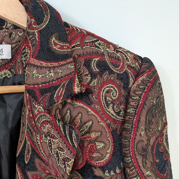 Tapestry Blazer Jacket 10P Black Red Y2K Whimsigoth Paisley Floral Romantic - Picture 2 of 10